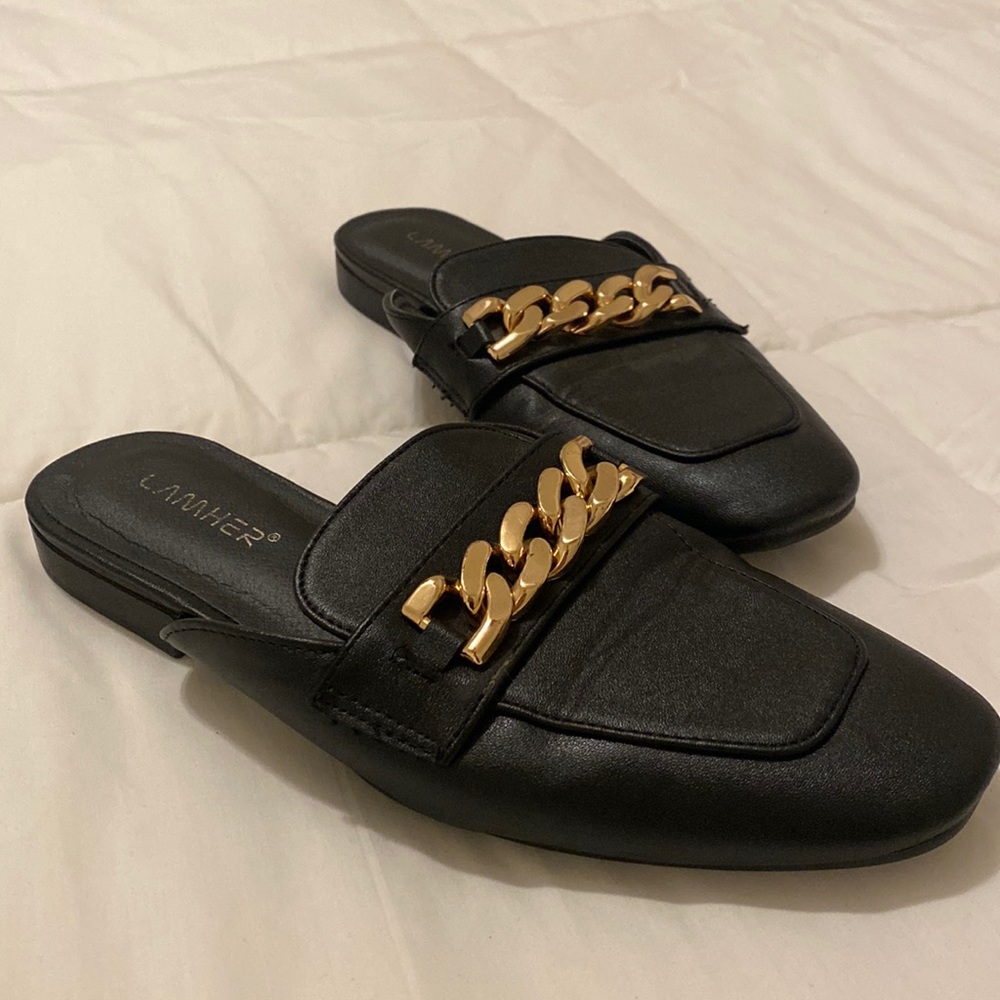 Lamher gold chain slip ons